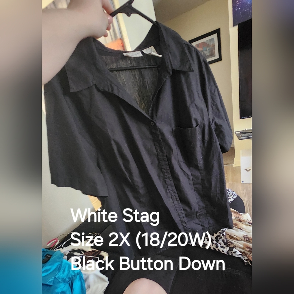 2X Black Button Down Blouse